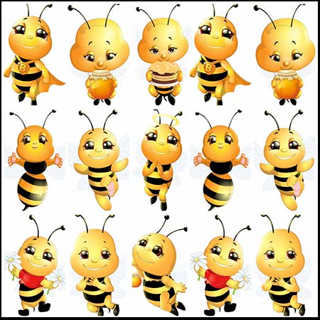 28个卡通可爱的小蜜蜂普贤居矢量插图精选