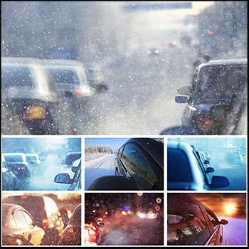 12P冬季下雪雪地中行驶的汽车JPG高清图片