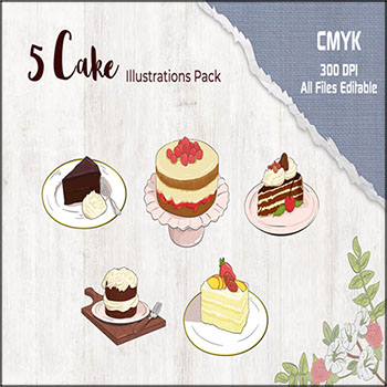 5款蛋糕甜点PNG免抠图/AI易图库矢