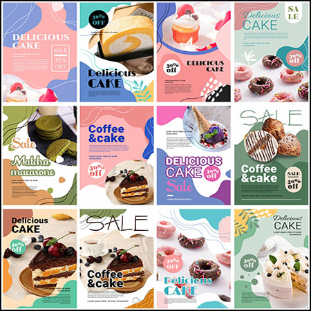 30款蛋糕甜品西式甜品海报PSD模板