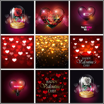 情人节红色爱心和金色爱心玫瑰花装饰背景插图16设计网矢量素材精选