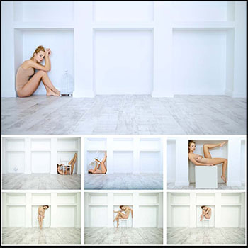 格子空间内摆动姿势的年轻女孩JPG高清图片