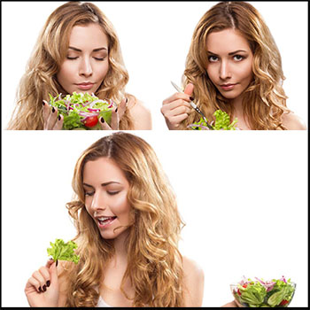 5P吃蔬菜沙拉的金发美女JPG高清图片