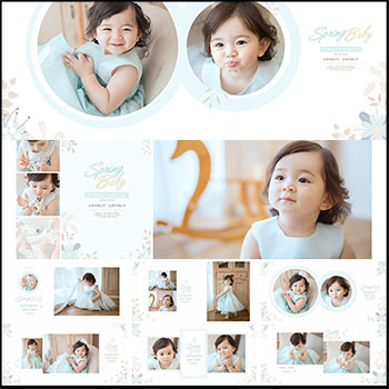2018简洁韩版大气竖版宝宝儿童写真影楼相册PSD模板