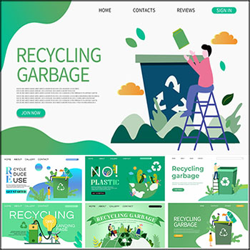 23款垃圾回收绿色环保主题插画PSD分层模板