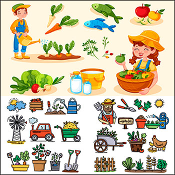 有机农业花园概念水彩插图16图库矢量素材精选
