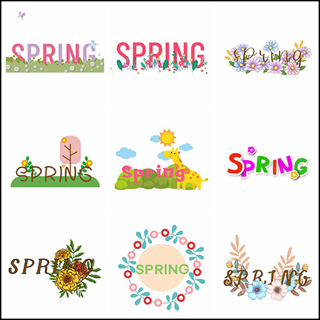 19款春季花卉英文文字春天剪贴画PSD分层模板