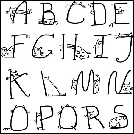 24个卡通猫咪动物字母素材