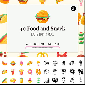 40款快餐美食小吃PNG/SVG/素材中国矢量图标精选