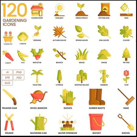 120款园艺蔬菜水果设计普贤居矢量图标精选