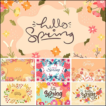 8款你好春天春季花卉装饰横幅背景16图库矢量插图精选素材