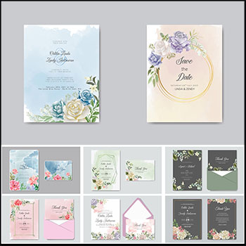 婚礼花卉水彩装饰请柬卡片邀请函16设计网矢量素材精选