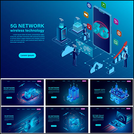 9款5G智能科技手机测速2.5D等距插图聚图网矢量素材精选