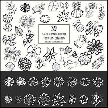 35+手绘黑白花卉和小鸟植物动物SVG/PNG/易图库矢量素材精选