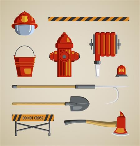 消防员装备消防工具16素材网矢量插图精选