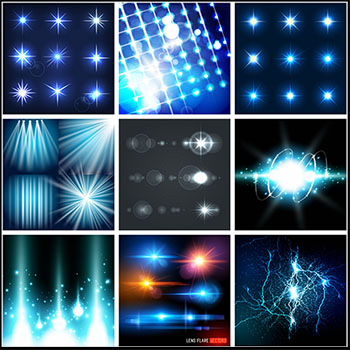 25款彩色强光光圈光斑镭射光爆炸光线16素材网矢量背景精选