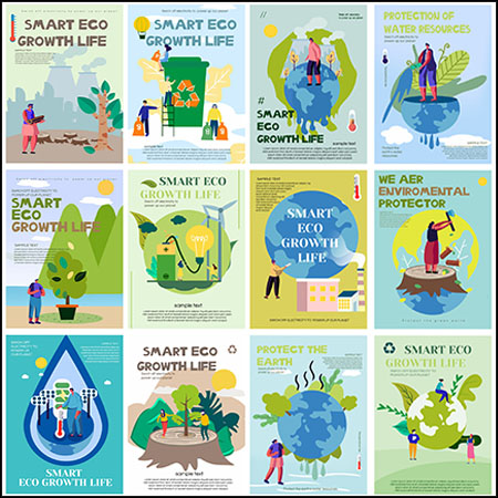 20款垃圾回收绿色地球环保日海报PSD分层模板