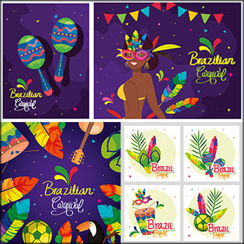 巴西狂欢节装饰与异国情调的舞者海报插图16图库矢量素材精选
