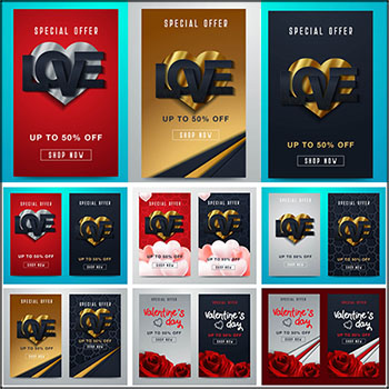 6款情人节爱情主题促销简约海报素材中国矢量素材精选