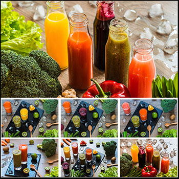 14款装在瓶子里的蔬菜汁果汁和新鲜蔬菜JPG高清大图