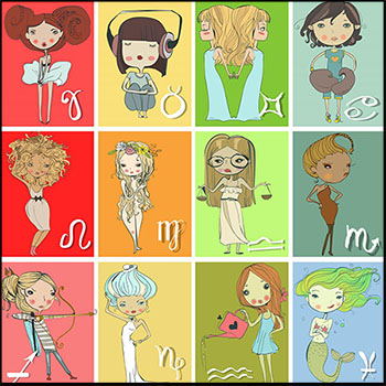 十二星座卡通女孩16设计网矢量插图