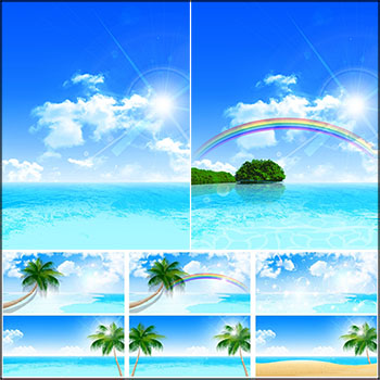 10款夏季海滩沙滩蓝色天空背景普贤居矢量素材精选