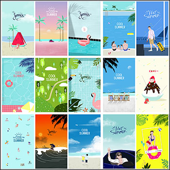 20款手绘夏季海边旅游渡假海报PSD