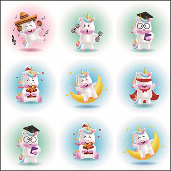 6款卡通彩虹马独角兽动物16设计网矢量插图精选