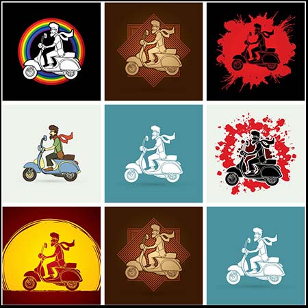 7款骑摩托车的男子卡通素材
