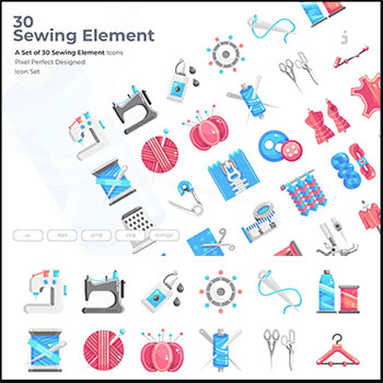 30个缝纫扁平化素材中国矢量图标精选
