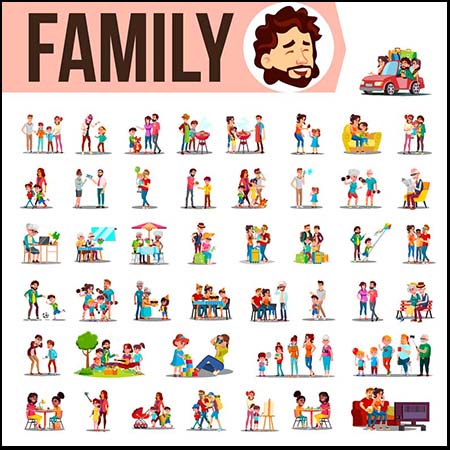 4套家庭人物生活插画