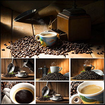 34款白咖啡和黑咖啡以及咖啡豆场景高清图