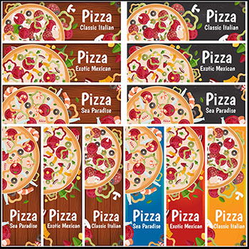 9套披萨美食横幅和展板易拉宝矢量广告