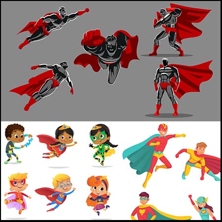 可爱卡通男超人和女超人矢量人物素