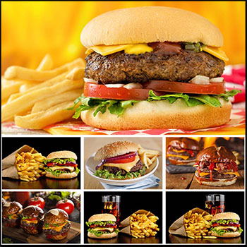 24款美味的牛肉汉堡和薯条高清JPG图片