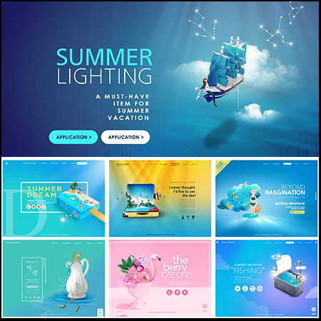 13款韩国梦幻夏季渡假旅游宣传PSD