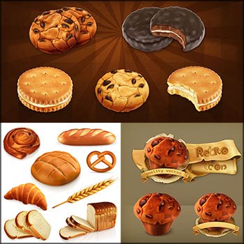 切片面包热狗面包饼干鸡蛋糕食物16设计网矢量插图精选