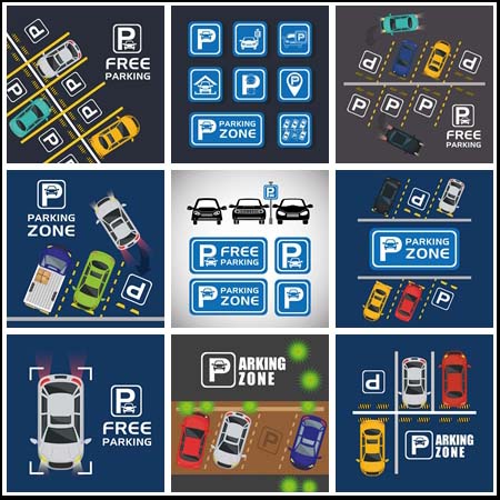 停车场汽车免费停车警告标志16图库矢量素材精选