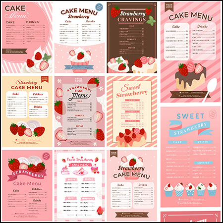 36款粉色甜品店蛋糕店奶茶店菜单PSD分层模板