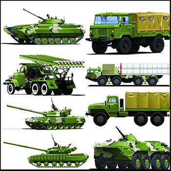10款军用坦克和汽车车辆普贤居矢量插图精选