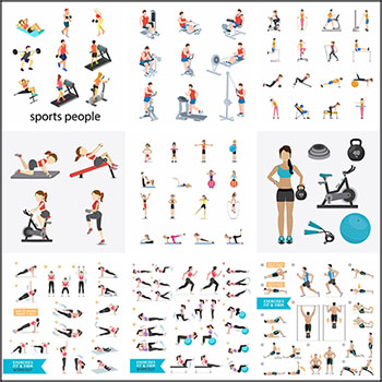 25套体育健身房训练机器运动健身人物素材中国矢量插图精选