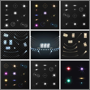 8套球场灯光和闪光灯光晕星光逼真特效16图库矢量素材精选