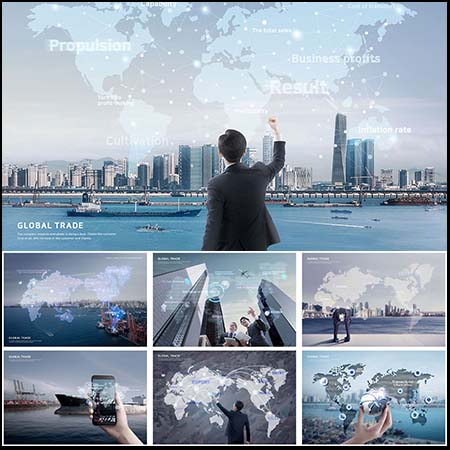 9款商务科技飞机运输世界地图背景PSD模板