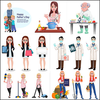 购物和打扫卫生的女人医生厨师人物16图库矢量插图精选