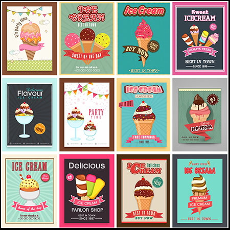 12款卡通冰淇淋宣传海报16设计网矢量素材精选