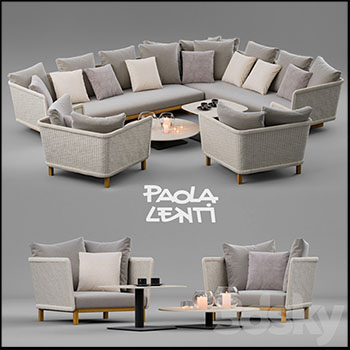 布艺沙发和沙发椅茶几组合3D模型