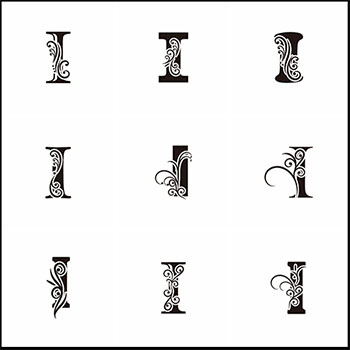 复古花纹装饰I字母16图库矢量图标