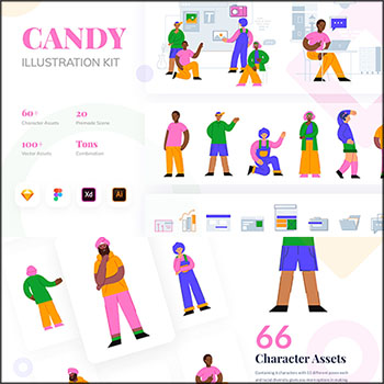 糖果色人物角色UI网页插图XD/SVG/AI16图库矢量素材精选