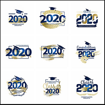 20款蓝金毕业季2020数字博士帽毕业元素PSD模板