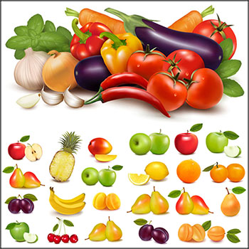 25套新鲜绿色蔬菜和水果普贤居矢量插图精选